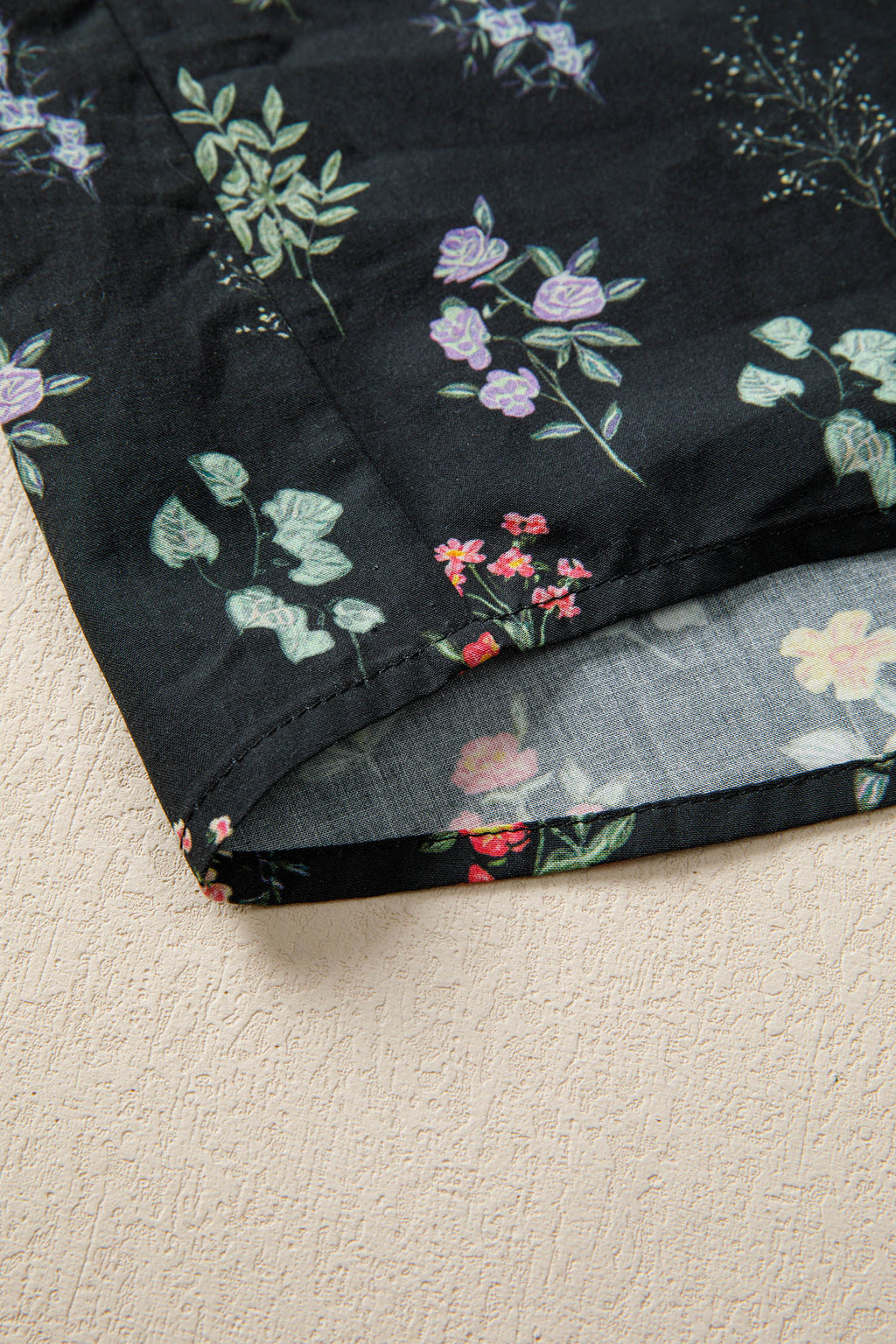 Black Contrast Frilled Trim Short Sleeve Floral Shirt