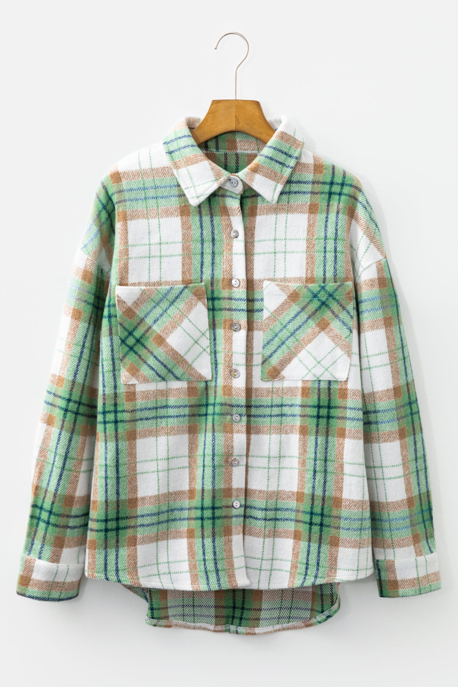 Khaki Christmas Plaid Casual Flannel Shacket