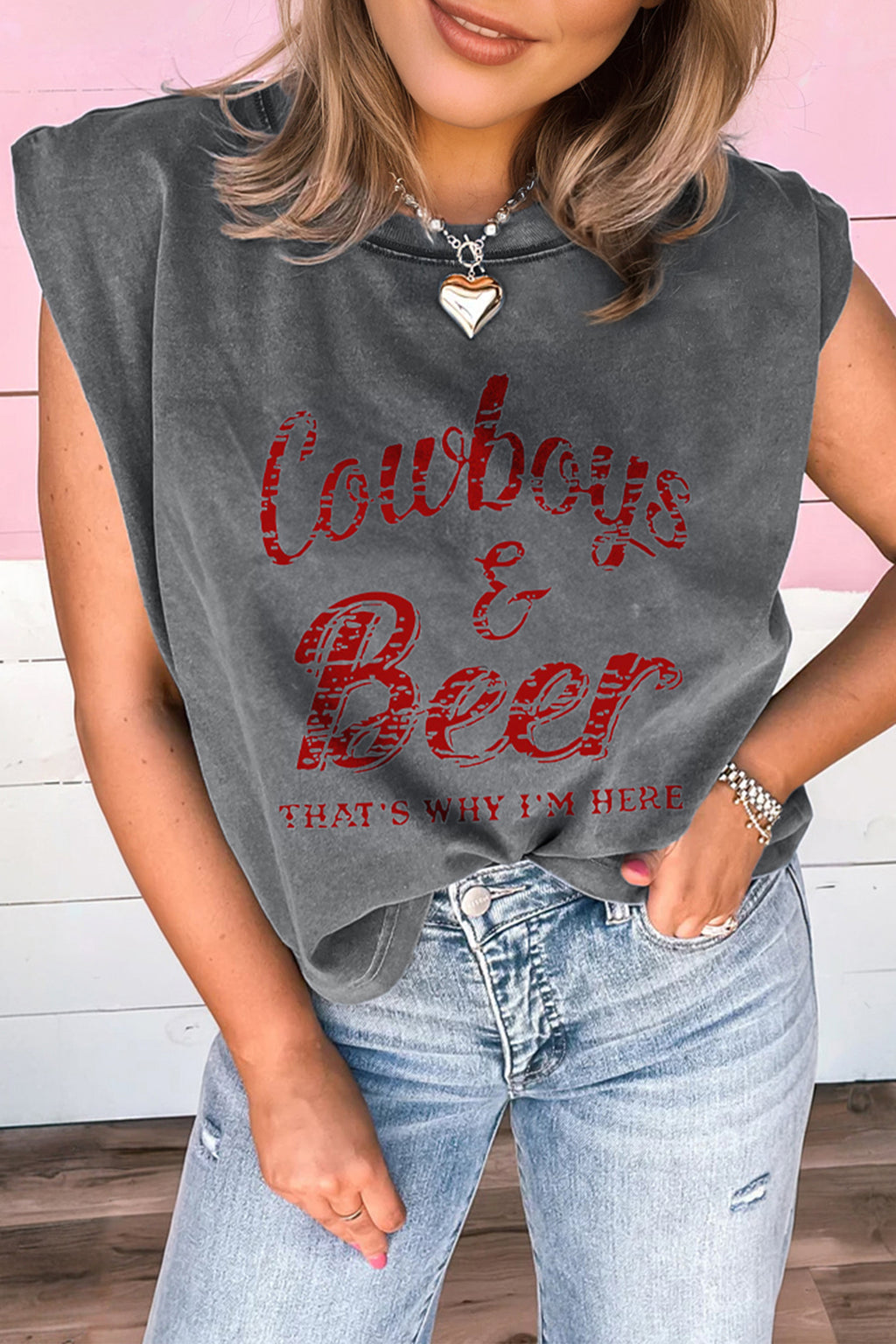 Sleet Cowboy & Beer Western Graphic Mineral Wash Tank Top
