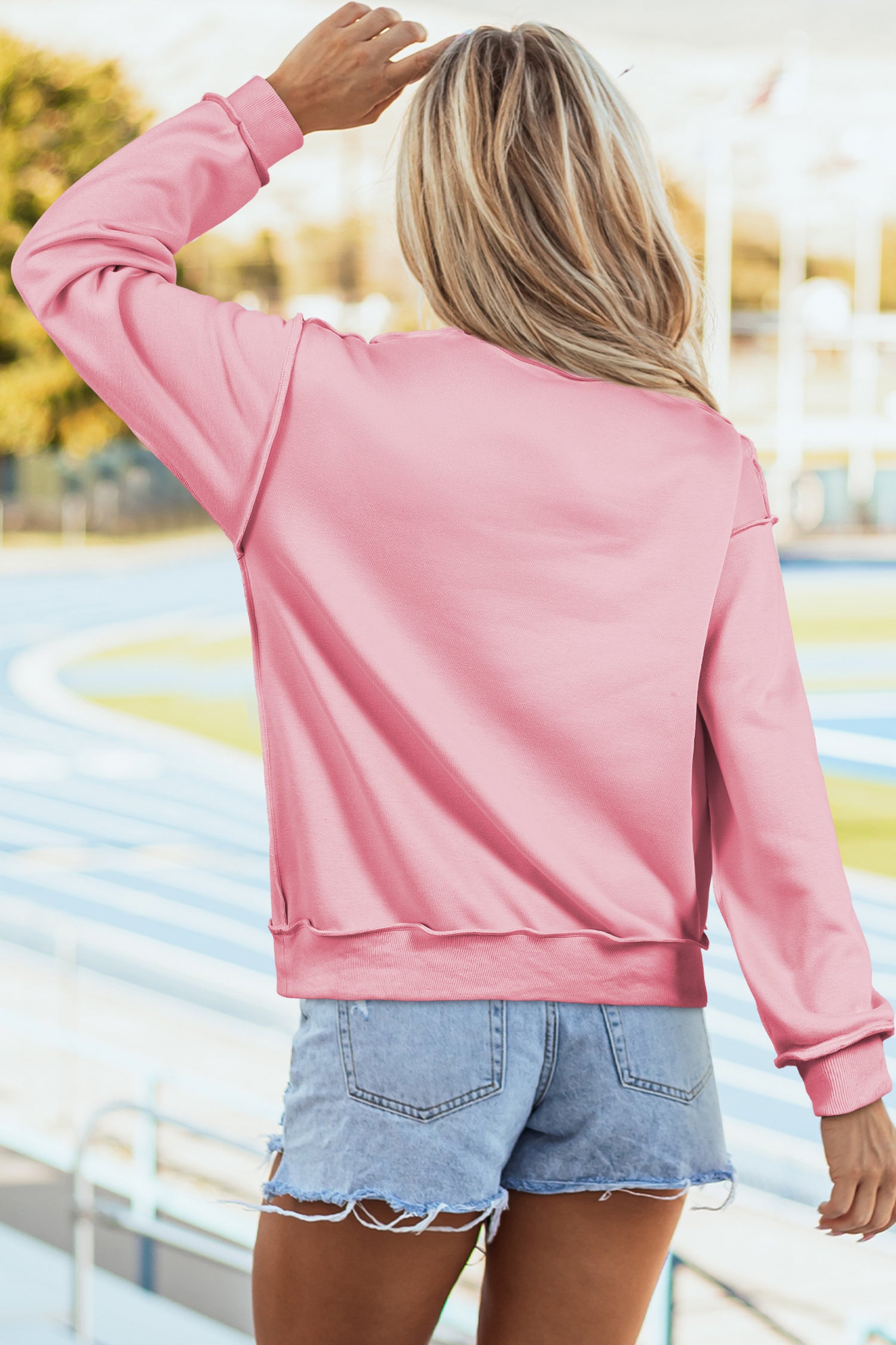 Red Dahlia Oversize Drop Shoulder Reversible Mock Neck Sweatshirt