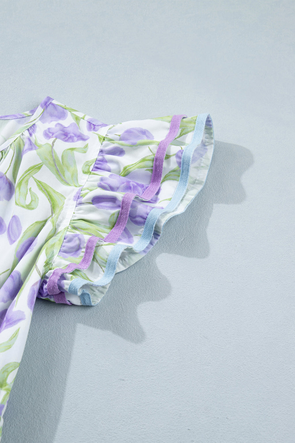 Purple Tulip Floral Print Contrast Trim Midi Dress