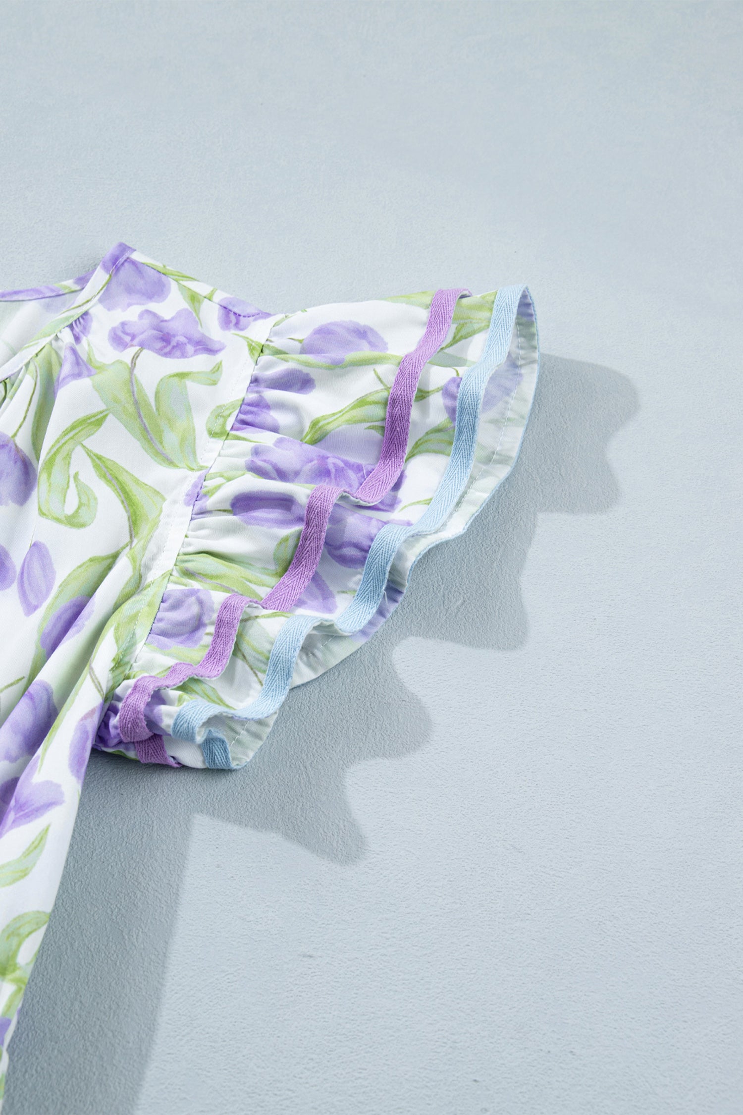 Purple Tulip Floral Print Contrast Trim Midi Dress