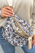White Camouflage Print Gold Chain Strap Double Zipper Crossbody Bag