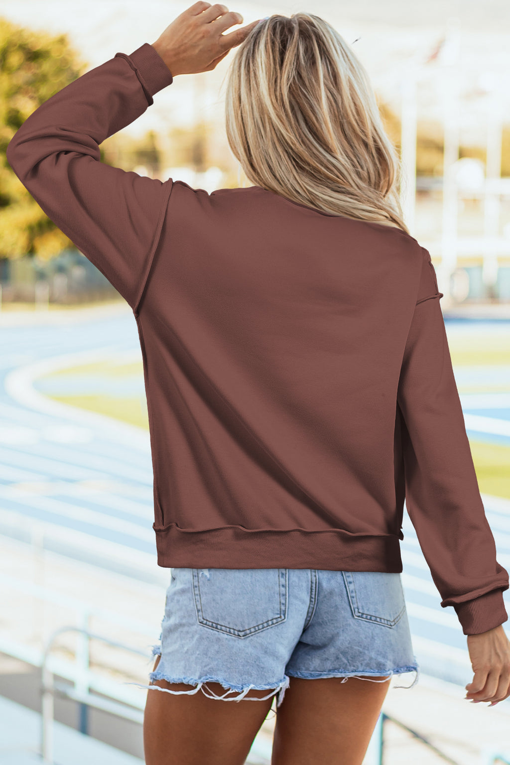 Red Dahlia Oversize Drop Shoulder Reversible Mock Neck Sweatshirt