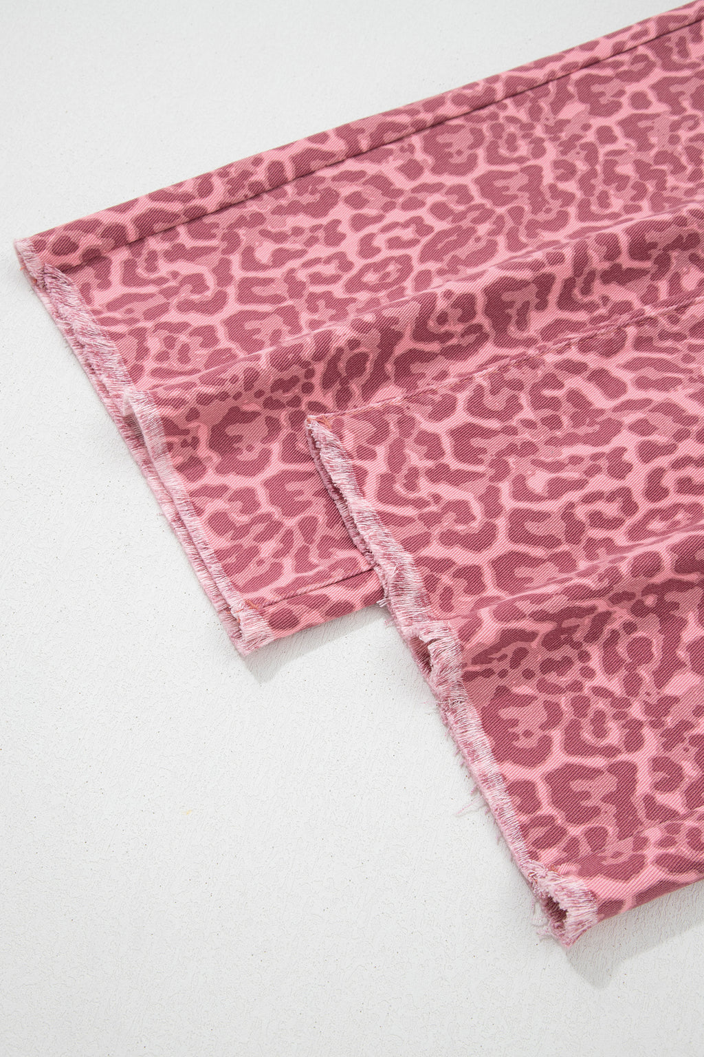 Rose Leopard Frayed Edge Wide Leg High Waist Jeans