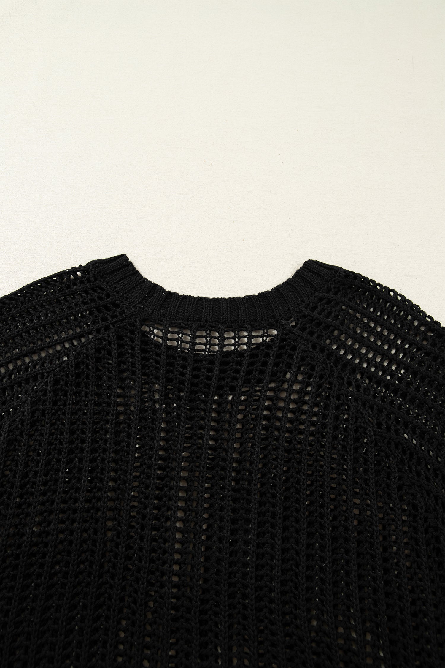 Black Plus Size Open Knit Bow Tie Short Sleeve Sweater