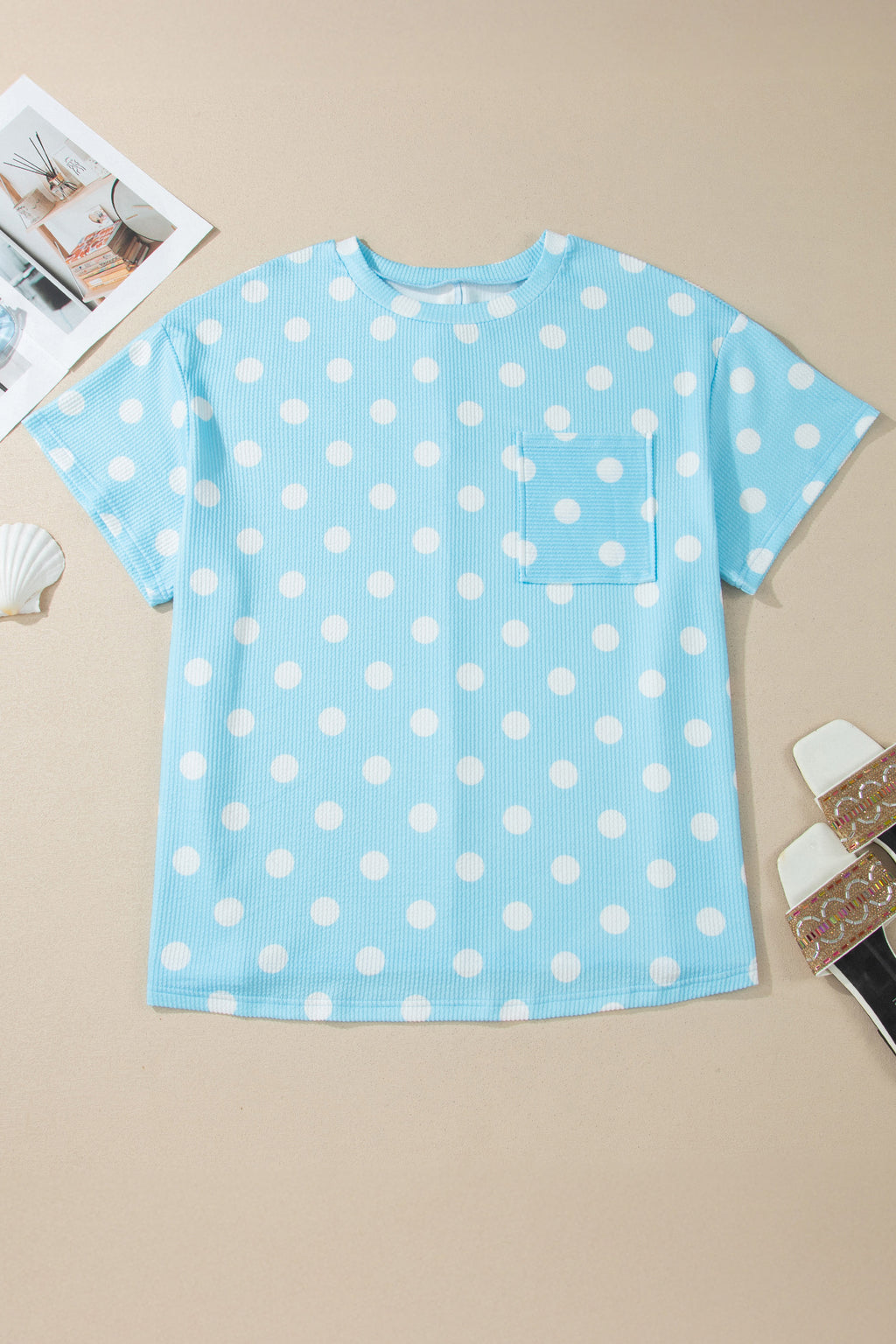 Pink Twisted Rib Polka Dot Print Plus Size T Shirt