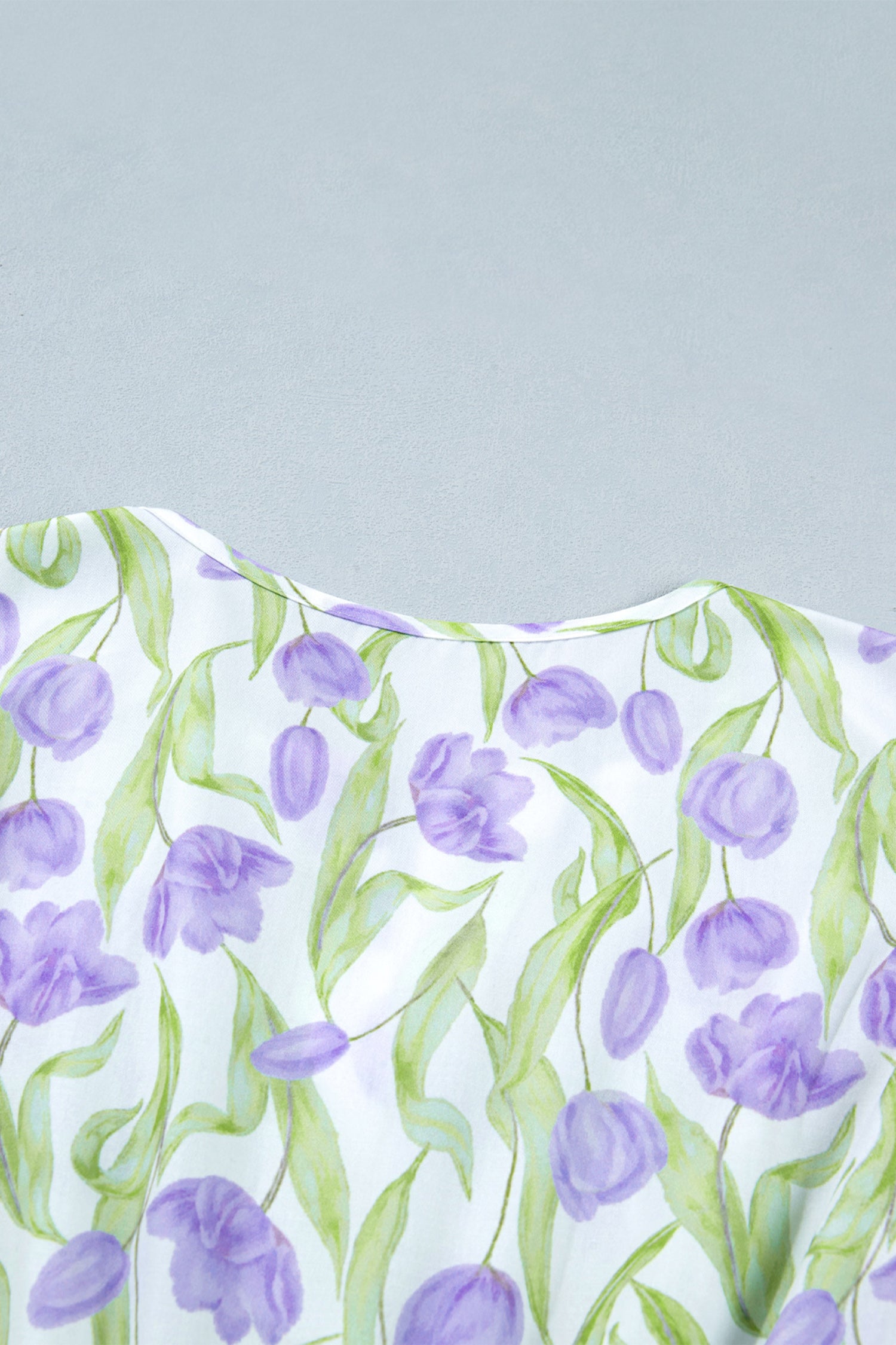 Purple Tulip Floral Print Contrast Trim Midi Dress