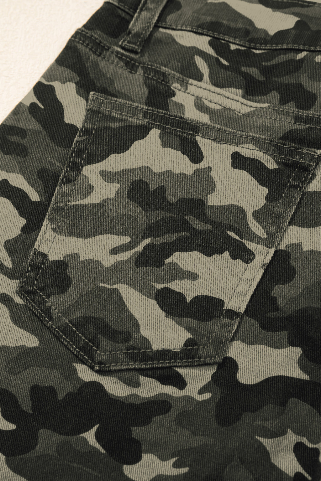 Green Camouflage Print Multi Pocketed Womens Denim Pants