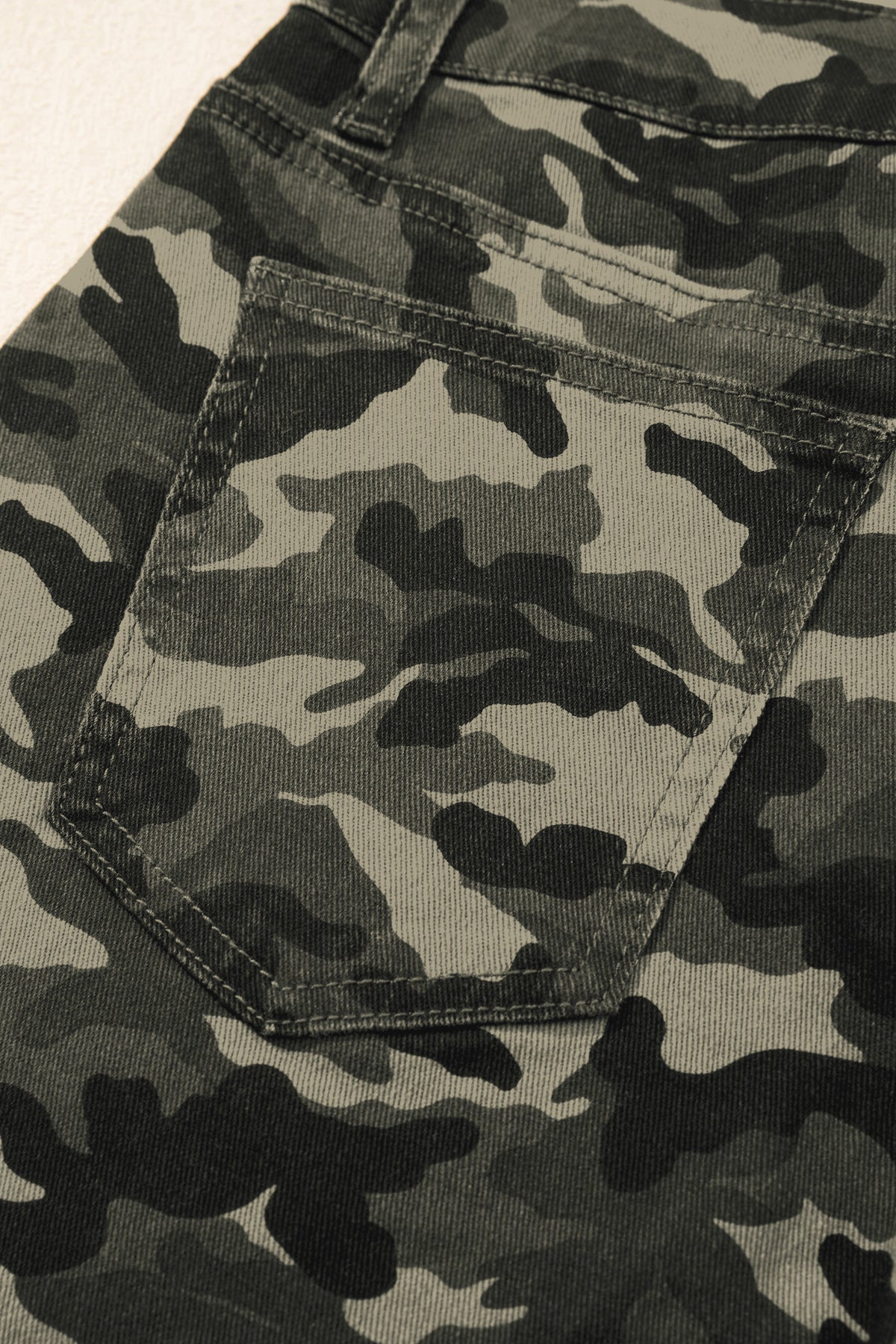 Green Camouflage Print Multi Pocketed Womens Denim Pants