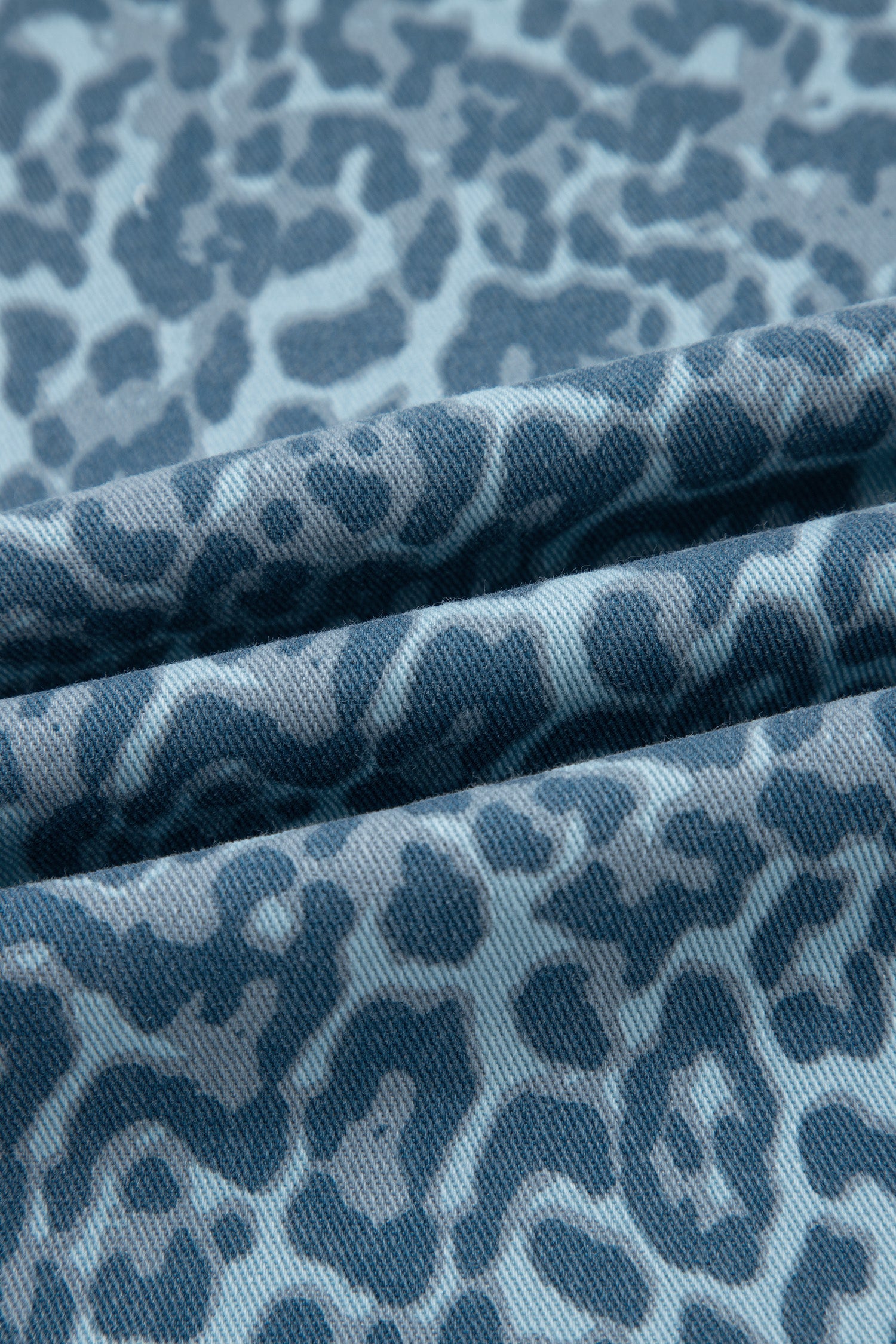 Sky Blue Leopard Frayed Edge Wide Leg High Waist Jeans