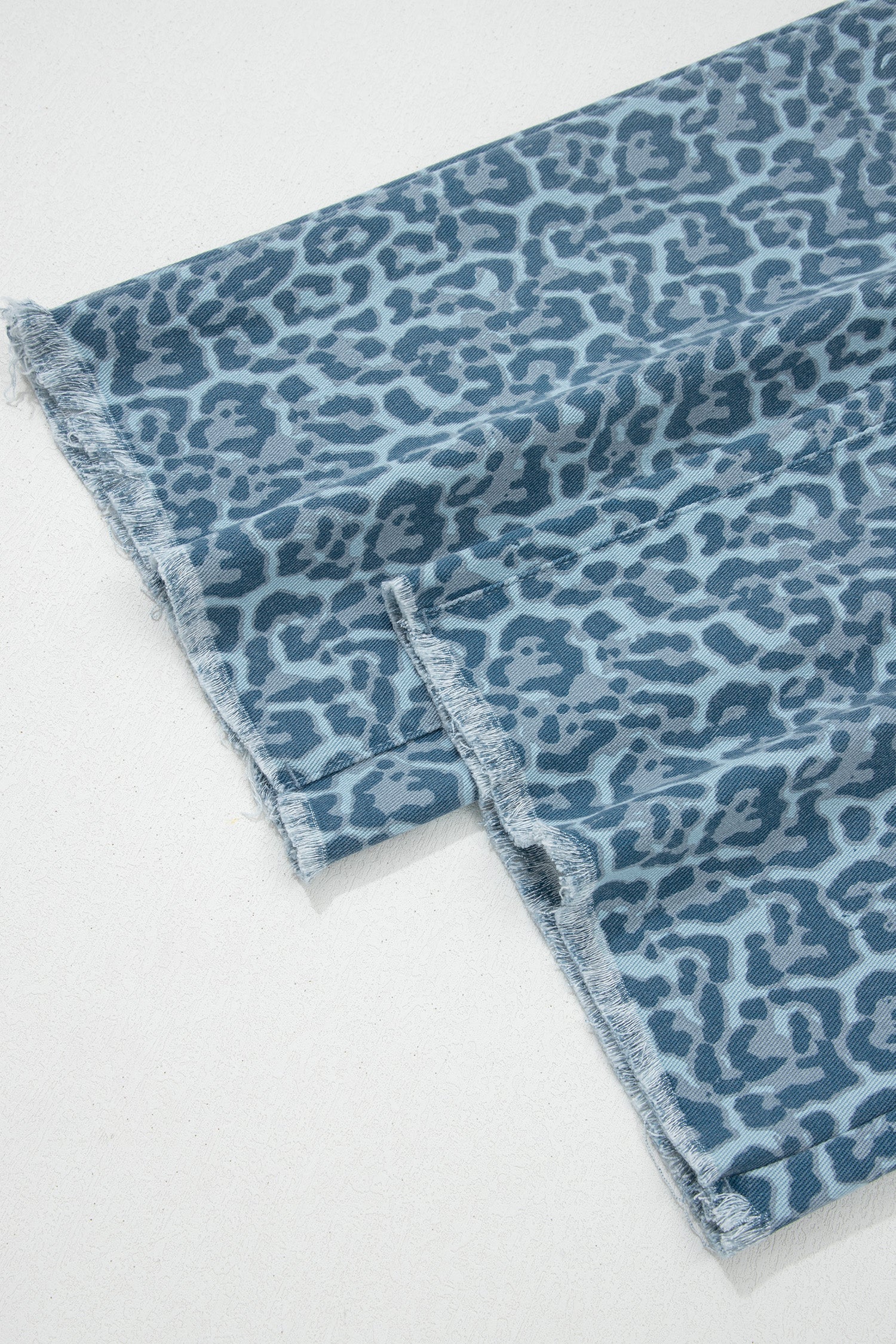 Sky Blue Leopard Frayed Edge Wide Leg High Waist Jeans