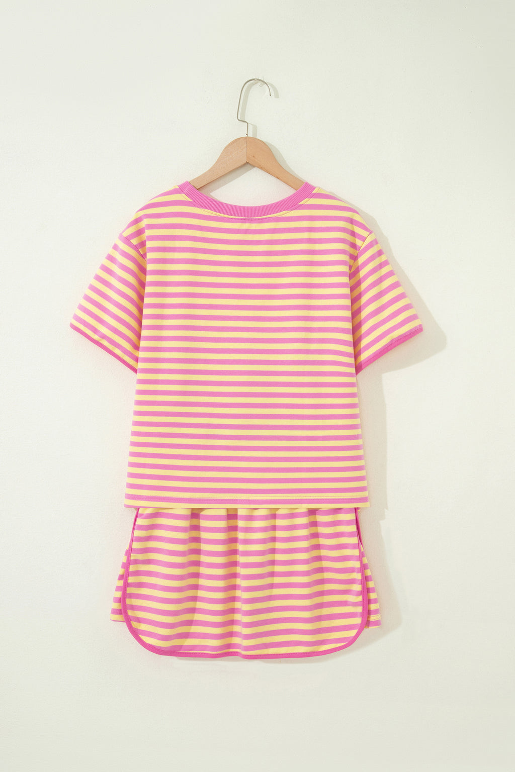 Blue Stripe Loose Short Sleeve Top and Skirt Set