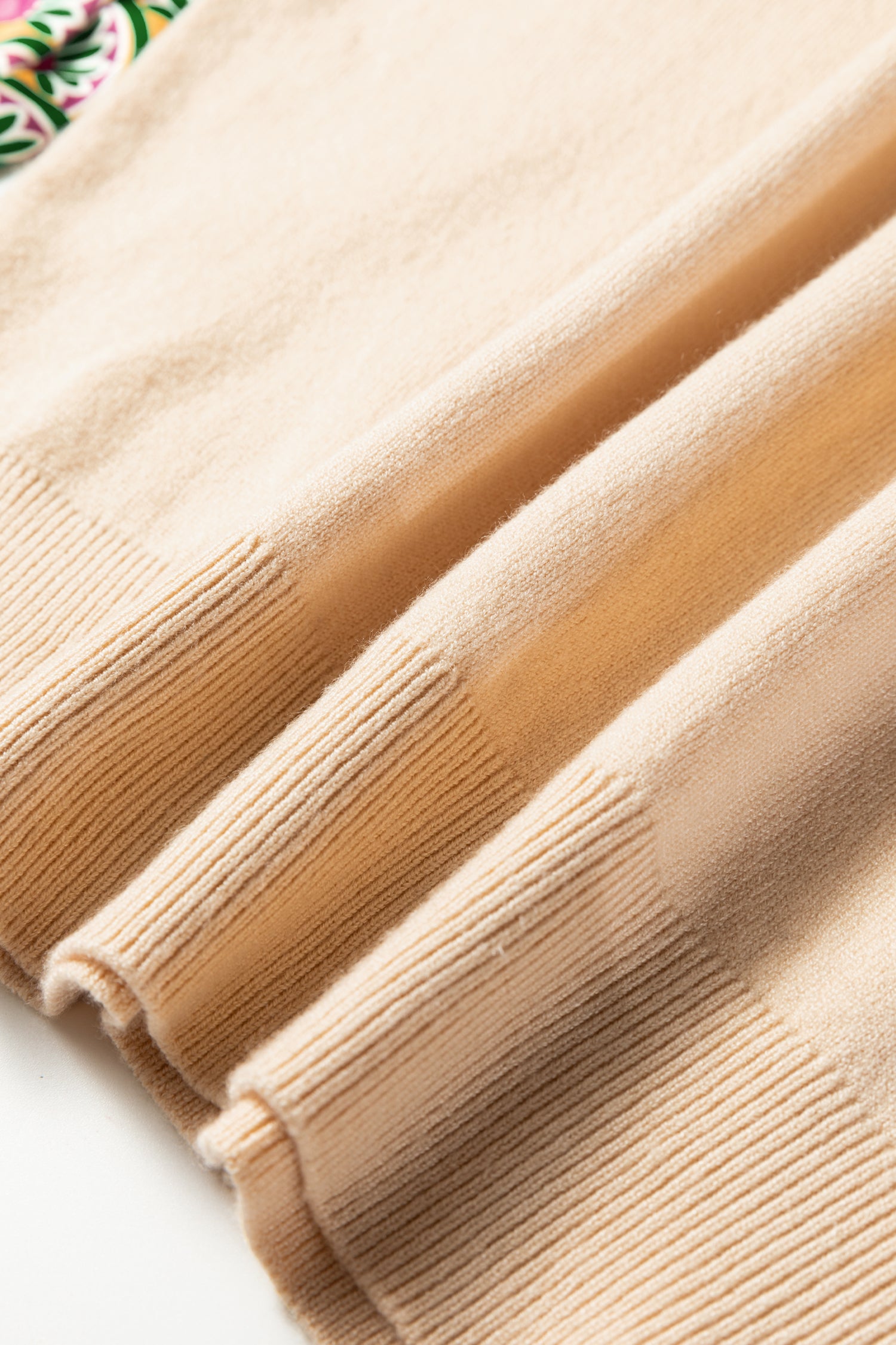 Apricot Floral Patchwork Shirred Cuff Puff Sleeve Sweater