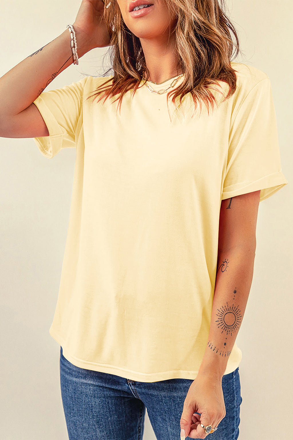 Dark Blue Casual Plain Crew Neck Tee