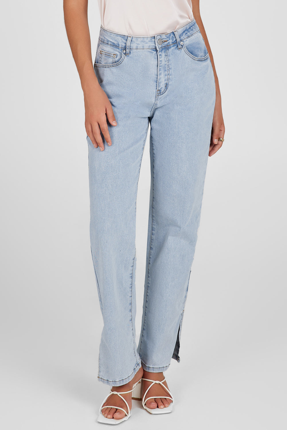 Sky Blue High Rise Slit Anklet Flare Jeans