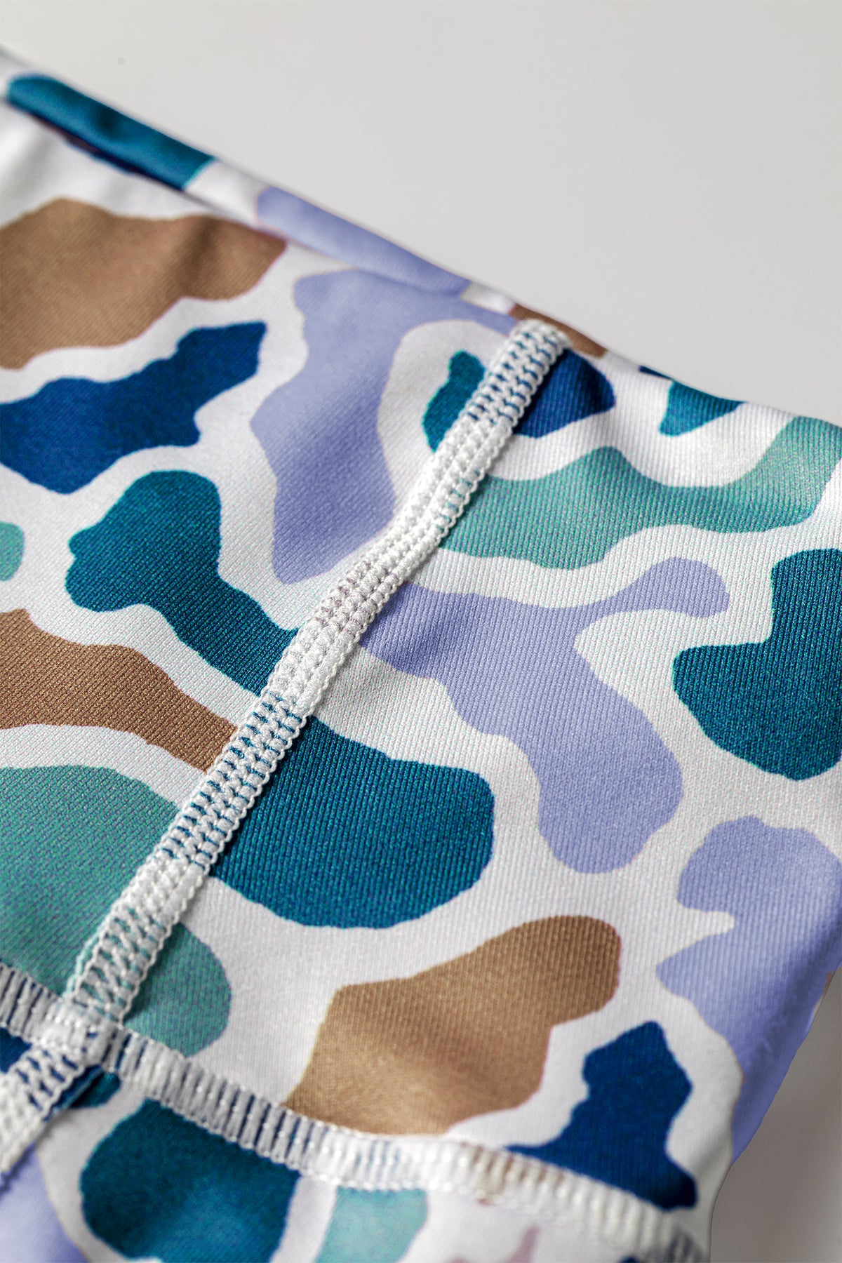 Blue Abstract Camo Printed Seam Detail Biker Shorts
