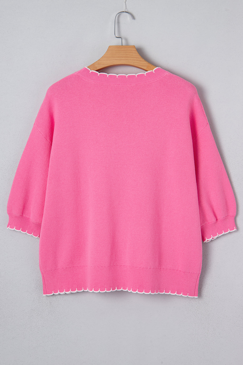 Sachet Pink Big Ribbon Bow Print Contrast Stitch Trim Drop Shoulder Sweater