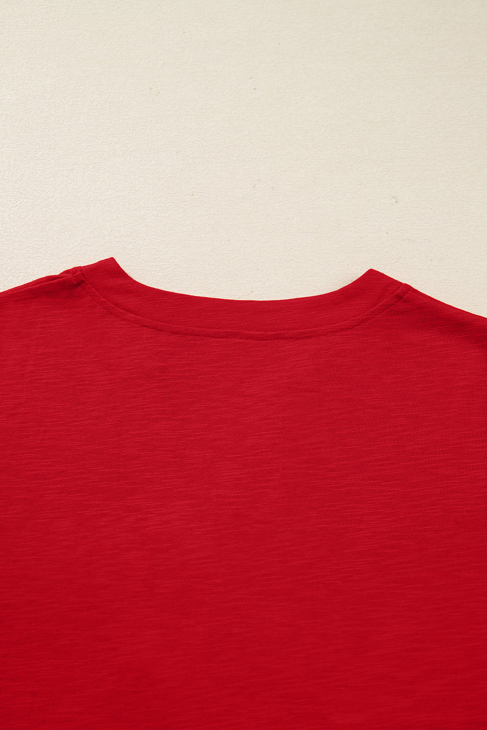Racing Red Solid Color Button V Neck Long Sleeve Top