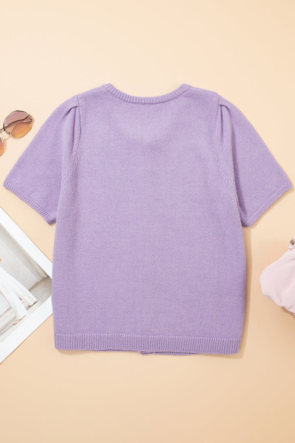 Orchid Petal Short Sleeve Soft Cardigan Sweater T Shirt