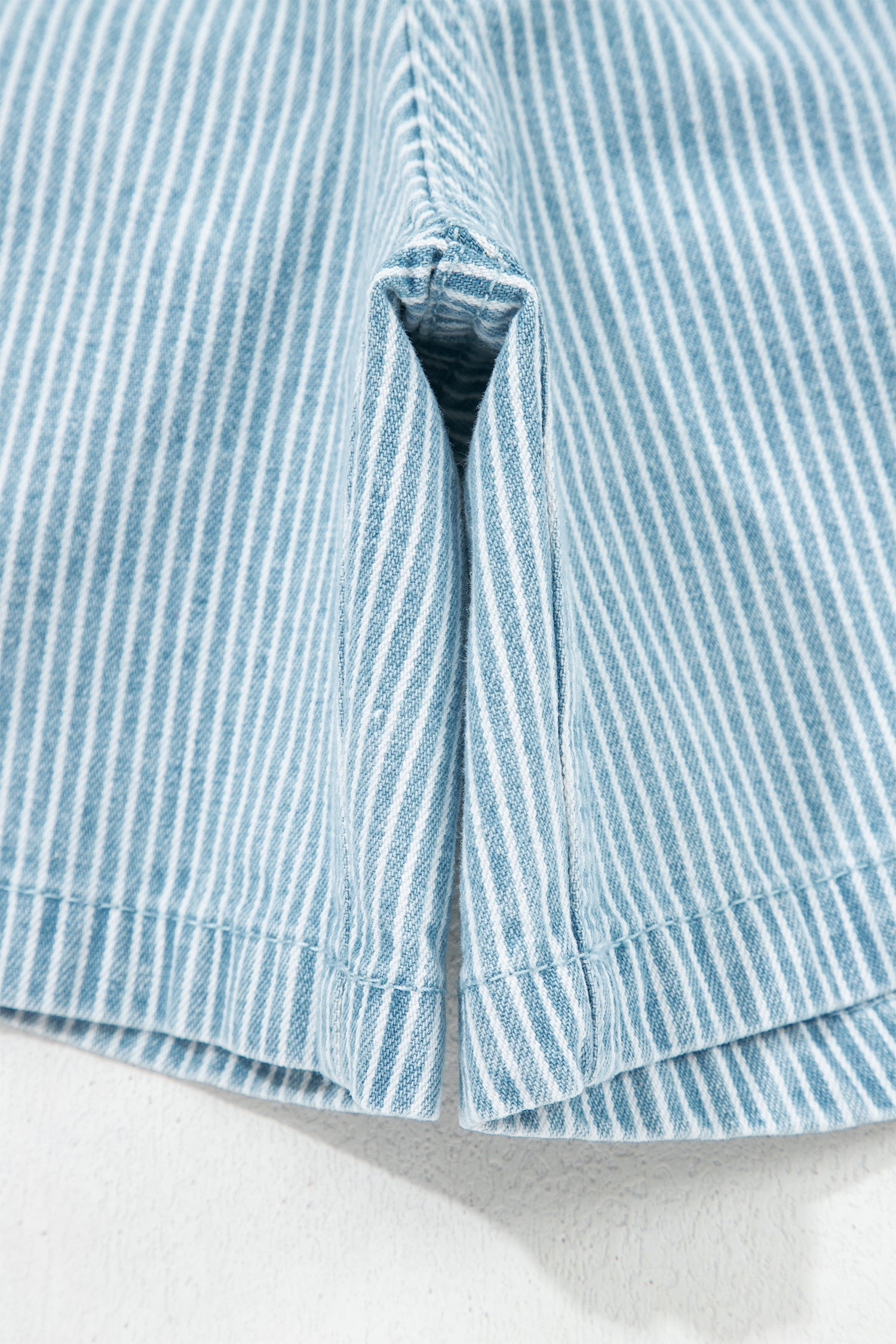 Sky Blue Stripe Plus Size Contrast Drawstring Elastic Waist Denim Shorts