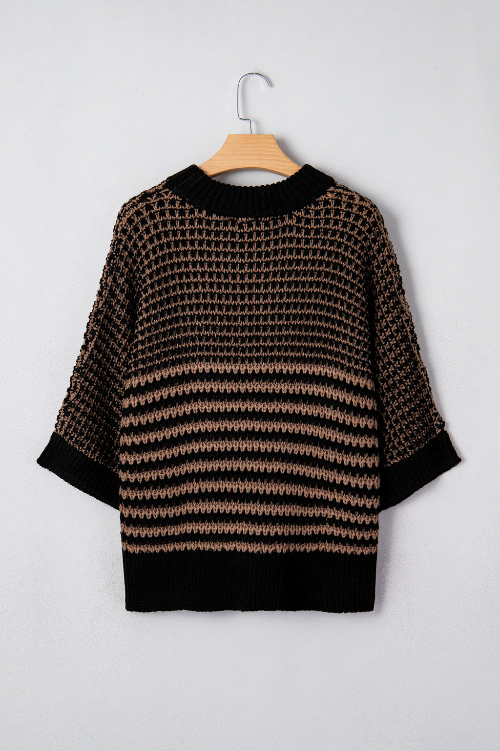 Black Stripe 3/4 Draped Sleeve Slouchy Sweater