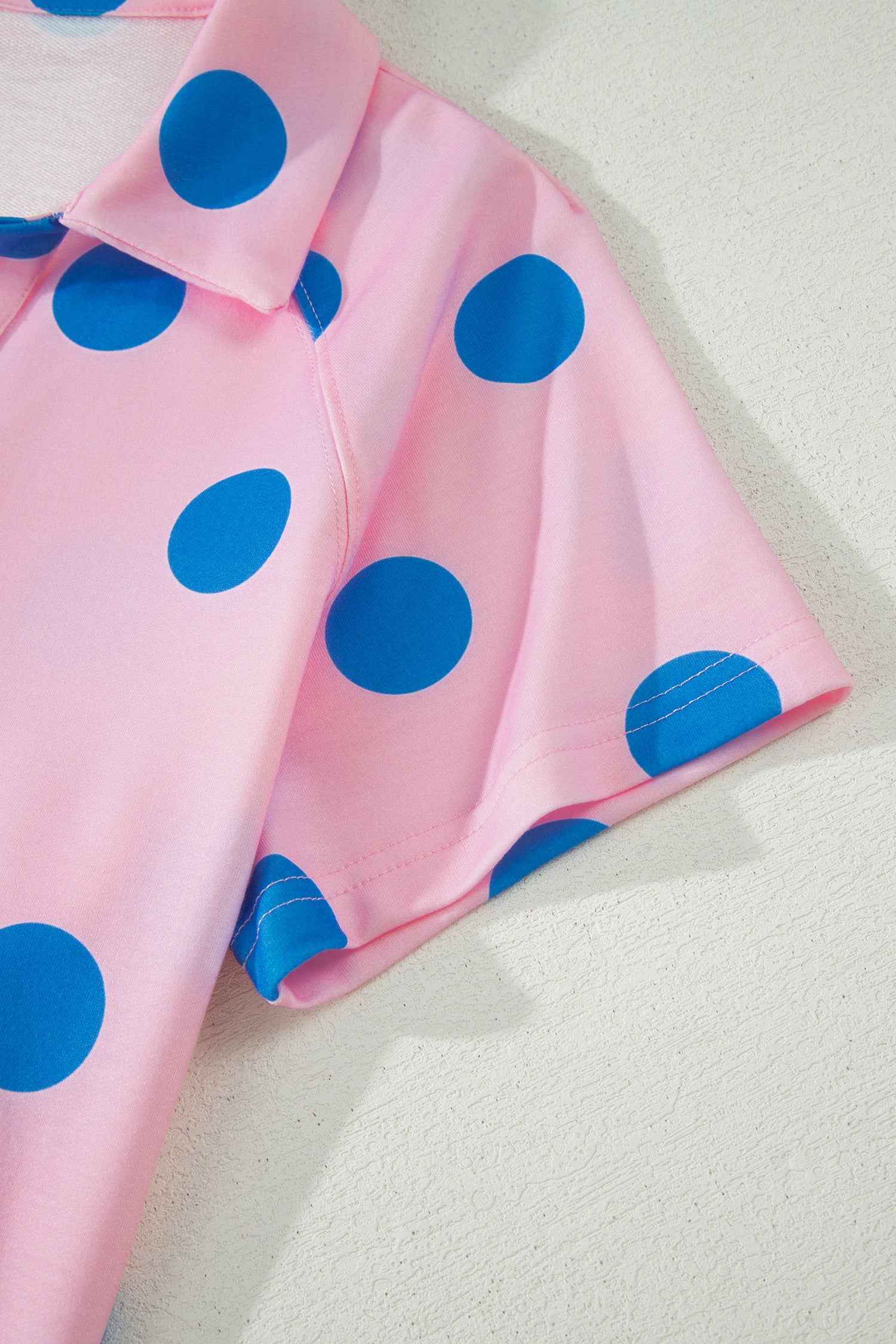 Green Polka Dot Print V Neck Tee Short Set