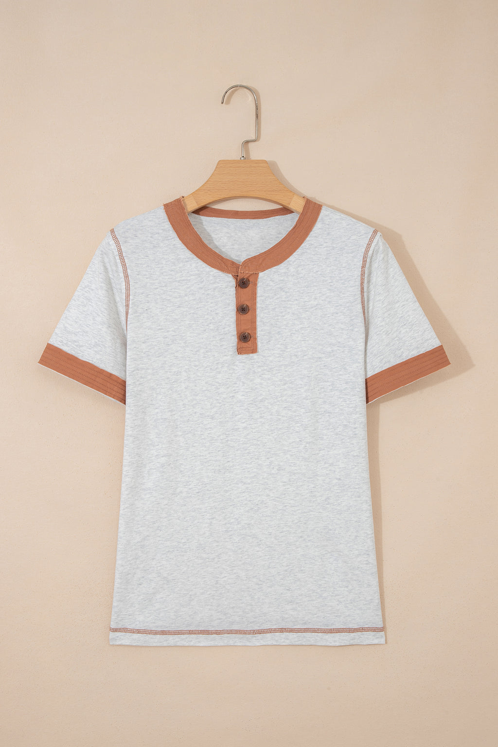 Mint Green Raw Seam Color Block Detail Buttoned Henley Tee