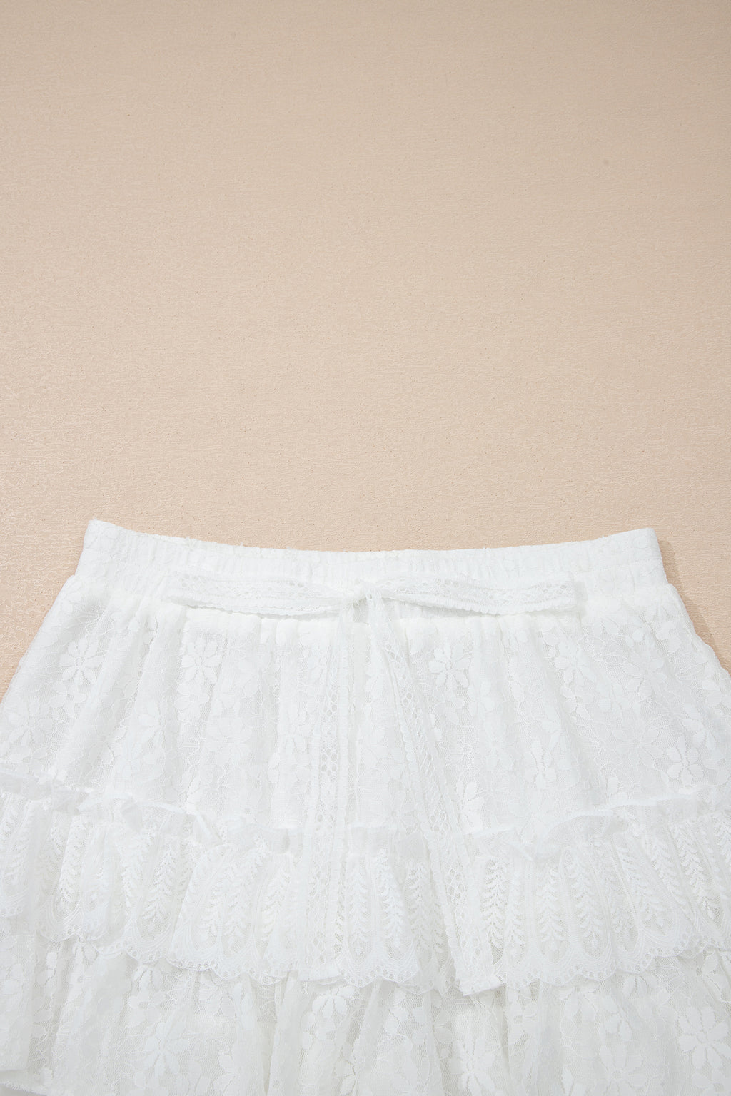 White Lace Ruffle Tiered Drawstring Elastic Waist Sweet Shorts